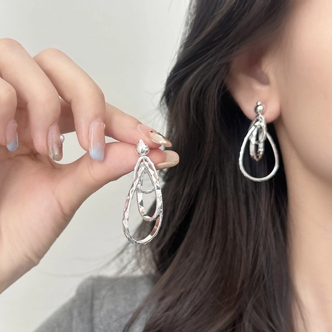Gehamerde Druppeloorbellen Drievoudig Gelaagd Geometrisch Koperen Hangers Voor Dames Luxe Mode Sieraden
