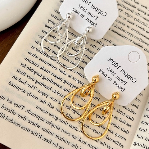 Gehamerde Druppeloorbellen Drievoudig Gelaagd Geometrisch Koperen Hangers Voor Dames Luxe Mode Sieraden