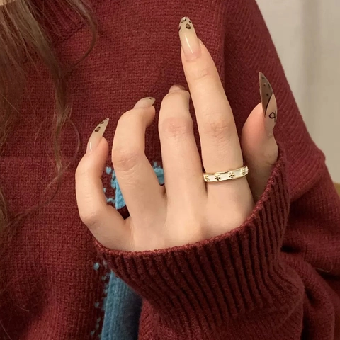 Anello Regolabile Fiore Retrò Rame Smalto Vintage Elegante Gioielli Da Mano Floreali Per Donna
