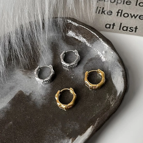 Bambus Creolen Minimalistisch Retro Schick Kupfer Schmuck Für Damen Mit 925 Sterling Silber Ohrstecker