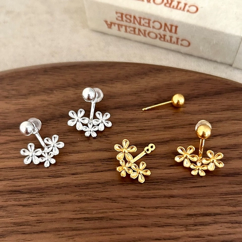 Elegant Small Flower Ear Jacket Earrings With 925 Sterling Silver Earring Post Copper Plated Floral Jewelry For Women