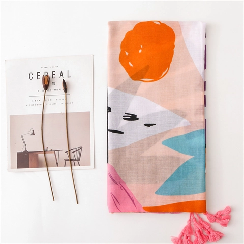 Sciarpa Scialle Da Donna Stile Etnico Bohémien Misto Cotone Lino Poliestere Stampa Monstera Astratta Nappe Rosa