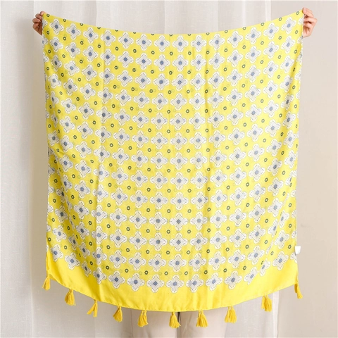 Damen Schal Mit Blumenmuster Baumwolle Leinen Haptik Großer Schal Sonnenschutz Strandtuch Mit Quasten Leichtes Weiches Accessoire
