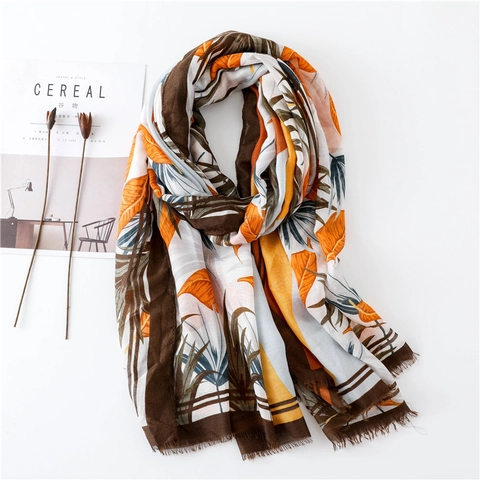 Sciarpa Con Stampa Foglie Tropicali Scialle Lungo Viscosa Protezione Solare Copricostume Da Spiaggia Per Donne Stile Boho
