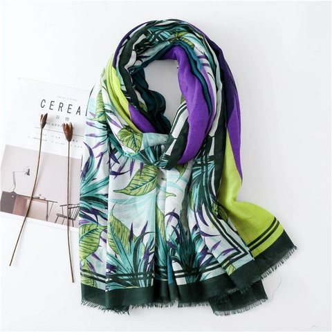 Sciarpa Con Stampa Foglie Tropicali Scialle Lungo Viscosa Protezione Solare Copricostume Da Spiaggia Per Donne Stile Boho