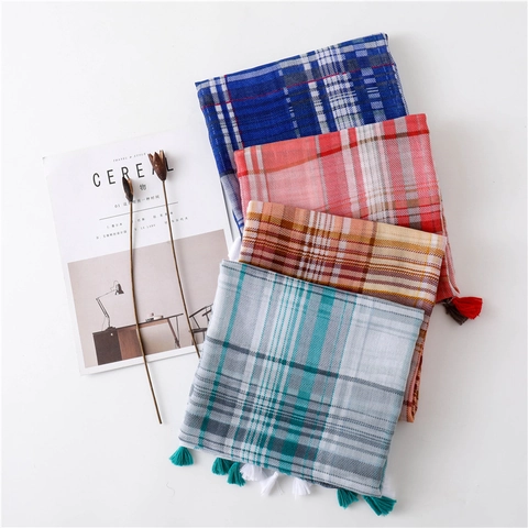 Sciarpa A Quadri Per Donna Scialle Lungo Con Motivo A Griglia Con Nappine Morbido Leggero Protezione Solare Stile Britannico Accessorio Elegante