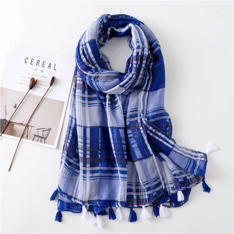 Sciarpa A Quadri Per Donna Scialle Lungo Con Motivo A Griglia Con Nappine Morbido Leggero Protezione Solare Stile Britannico Accessorio Elegante