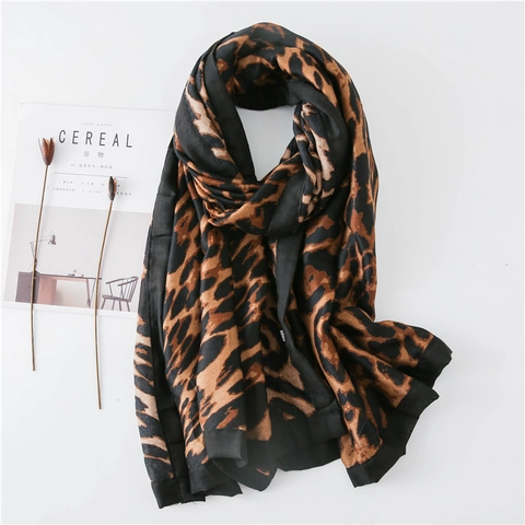 Sciarpa Leopardata Alla Moda Da Donna Grande Scialle Animalier In Morbido Cotone Satinato Accessorio Elegante