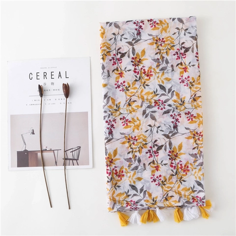Grote Bloemen Sjaal Met Kwastjes Polyester Bali Garen Zonbescherming Omslagdoek Voor Dames Boho Stijl