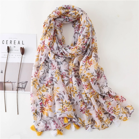 Grote Bloemen Sjaal Met Kwastjes Polyester Bali Garen Zonbescherming Omslagdoek Voor Dames Boho Stijl