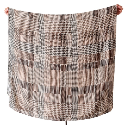 Sciarpa Da Donna Con Motivo Pied De Poule Leggero Velo Di Filato Di Bali Grande Scialle Elegante Spiaggia Protezione Solare Accessorio