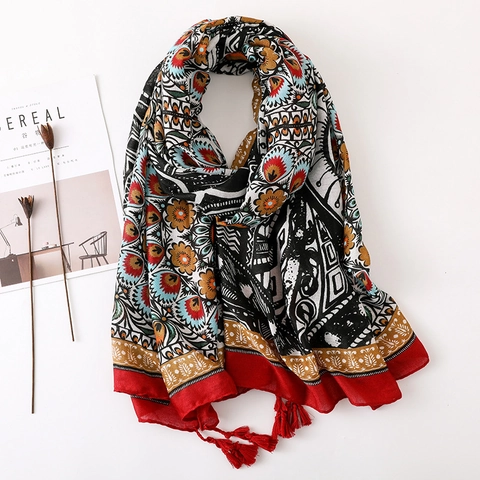 Boho Schal Stola Polyester Ethno Druck Mandala Quasten Sonnenschutz Strandtuch Für Damen