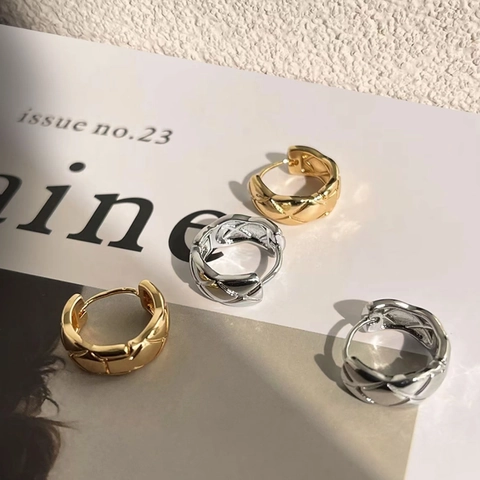Orecchini Cerchio Trapuntati Rame Placcato Oro Argento Lusso Donna Con Perno In Argento Sterling 925