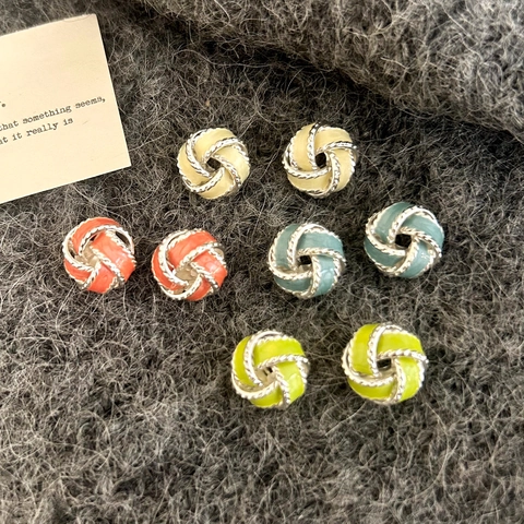 Stud Earrings Copper Colorful Enamel Twisted Rope Knot Design French Style Vintage Elegant Jewelry For Women