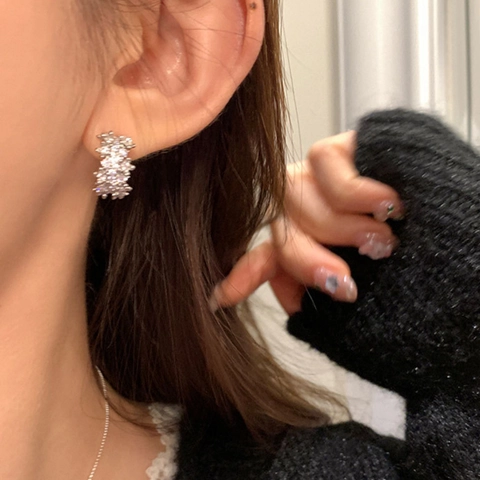 C-Shaped Micro Paved Zircon Stud Earrings Copper 18K Gold Plated With 925 Sterling Silver Earring Post Elegant For Women