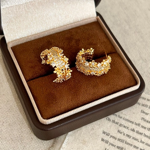 Koperen Sieraden Met Zirkoon C Vormige Oorbellen En Verstelbare Open Ringen Voor Dames Koreaanse Stijl Luxe Mode Accessoires