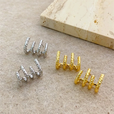 Hammered Texture Four Claw Stud Earrings For Women Copper Metal With 925 Sterling Silver Earring Post Chic Jewelry