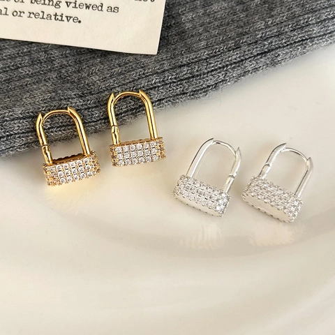 Orecchini Retrò Geometrici A Lucchetto Rame Zirconia Cubica Pavé Design Serratura Gioielli Per Donne