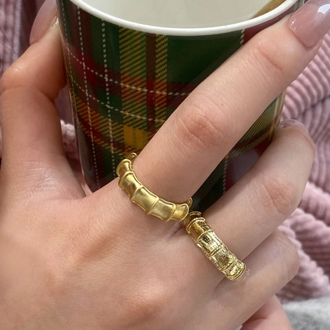 Bamboo Joint Open Ring Copper Gold Plated Adjustable Minimalist Elegant Jewelry For Women