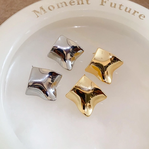 Geometric Folded Square Stud Earrings For Women Twisted Mirror Polish Copper Jewelry Minimalist Style Elegant