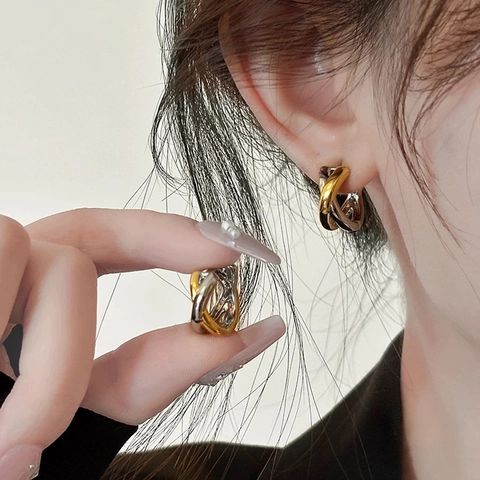 Orecchini A Cerchio Incrociati Bicolore Da Donna Rame Geometrico Intrecciato Minimalista Accessori Per Gioielli Di Moda