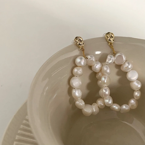 Handgefertigte Süßwasser Süßwasserperlen Creolen Vintage 18K Vergoldetes Kupfer Mit 925 Sterling Silber Ohrstecker