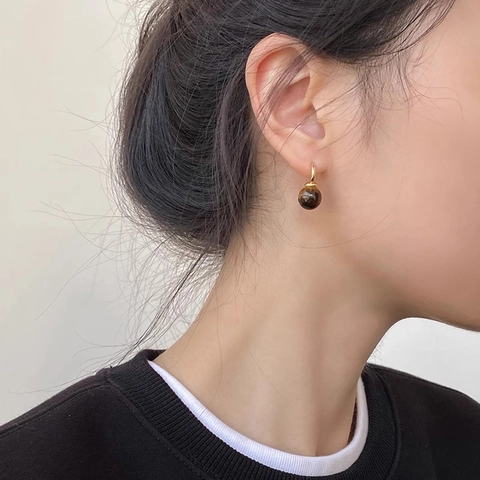 Pendientes Colgantes De Bola Ojo De Tigre Retro Minimalista Joyería Chapada Para Mujeres