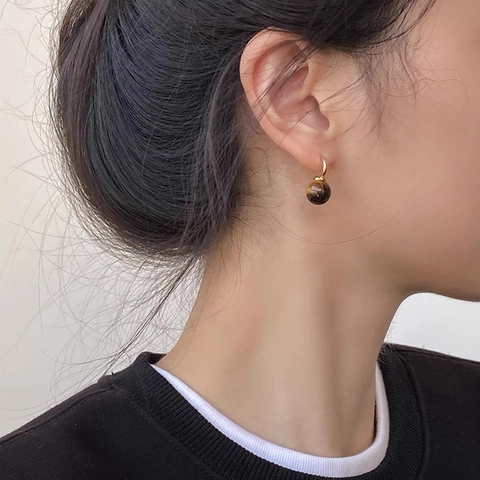 Pendientes Colgantes De Bola Ojo De Tigre Retro Minimalista Joyería Chapada Para Mujeres