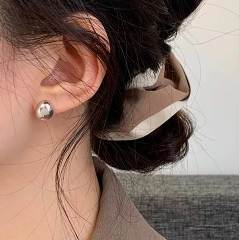 Minimalist Oval Bean Stud Earrings Smooth Polished Copper Jewelry With Silver Earring Post For Women Elegant Chic