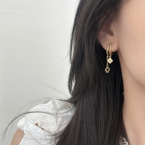 Orecchini Pendenti Con Quadrifoglio Rame Zirconia Catena Lunga Con Nappa Gioielli Di Moda Per Donna