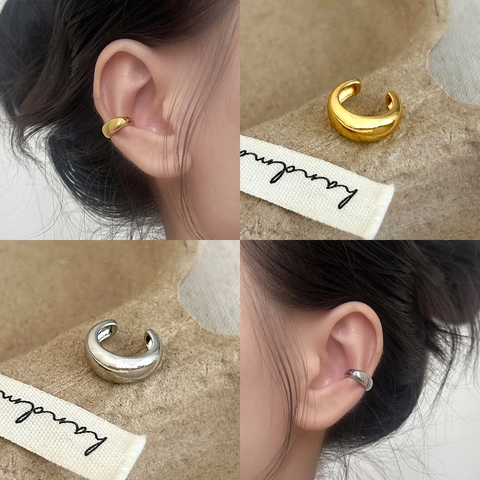 Minimalistische C-Förmige Ohrmanschette Ohne Piercing Kupfer 18K Vergoldet Hochglanzpolierter Schmuck Für Frauen
