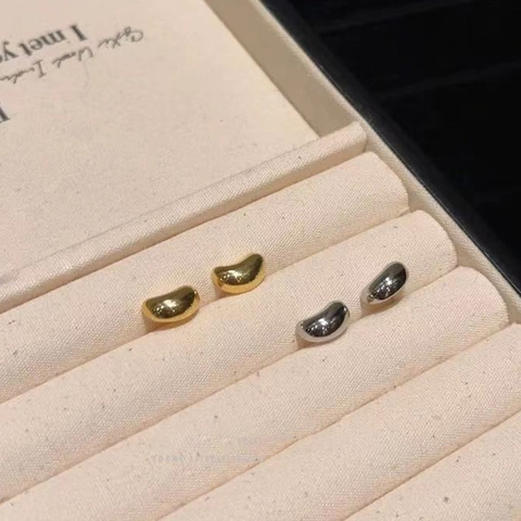 Pendientes De Botón Con Forma De Frijol En Cobre Pulido Con Perno De Plata De Ley 925 Para Mujer Joyería Elegante