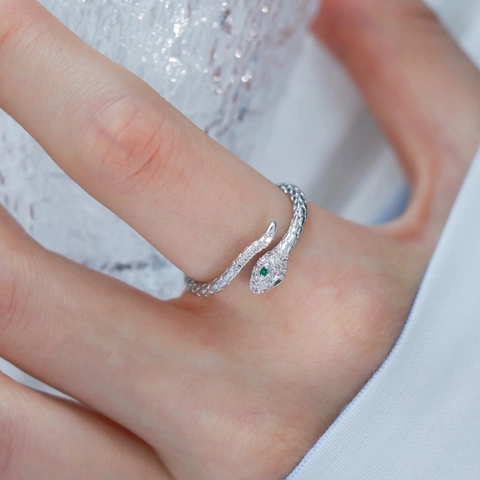 Slang Ring Koper Zirkonia Smaragdsteen Verstelbaar Pavé Vintage Elegant Juweel Cadeau Voor Wrouwen