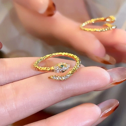 Slang Ring Koper Zirkonia Smaragdsteen Verstelbaar Pavé Vintage Elegant Juweel Cadeau Voor Wrouwen