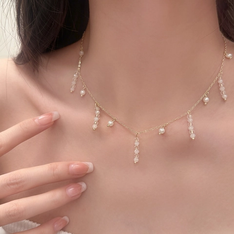 Collana Girocollo Con Nappa Rame Placcato 18K Con Pietra Naturale Perla Artificial Cristallo Stile Boho Gioielli Eleganti Da Donna