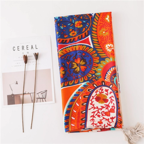 Boheemse Paisley Print Sjaal Met Kwastjes Etnisch Bloemig Lichtgewicht Zonbescherming Stranddoek Voor Dames