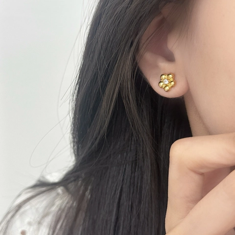 Elegant Flower Stud Earrings Copper Floral With Zircon Inlay And 925 Sterling Silver Earring Post Delicate Jewelry