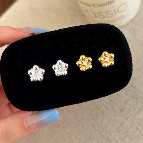 Elegant Flower Stud Earrings Copper Floral With Zircon Inlay And 925 Sterling Silver Earring Post Delicate Jewelry
