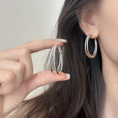 Geometrische Dubbellaagse Creolen Koper 18K Palladium Verguld Minimalistische Mode Sieraden Dames