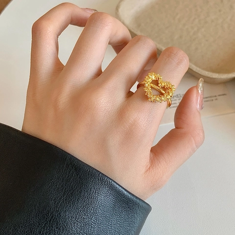 Herz Offener Ring Kupfer Gold Silber Plattiert Unregelmäßige Struktur Verstellbar Modeschmuck Für Damen