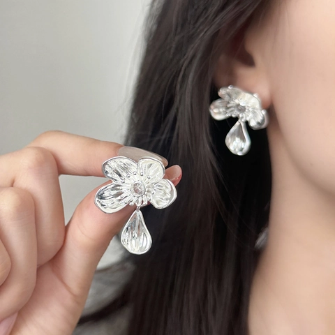 Blumen Tropfenohrringe Aus Kupfer Mit Zirkon Und Wassertropfen Anhänger Mit 925 Sterling Silber Ohrstecker Für Damen
