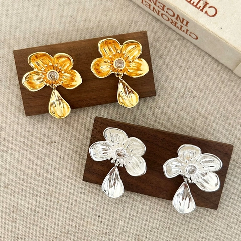 Blumen Tropfenohrringe Aus Kupfer Mit Zirkon Und Wassertropfen Anhänger Mit 925 Sterling Silber Ohrstecker Für Damen