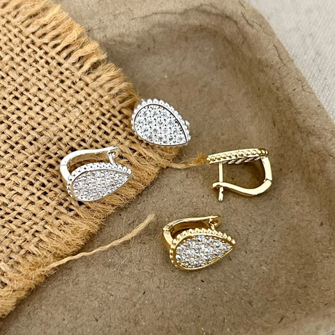 Boucles d'Oreilles Huggie Goutte Cuivre Zirconium Pavé Style Vintage Plaqué Or Argent Pour Femme