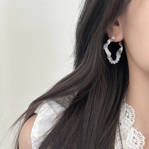 Gevlochten Kristallen Kraal Hoop Oorbellen Voor Vrouwen Handgemaakte Stijl Minimalistische Sieraden Met Zilveren Oorsteker