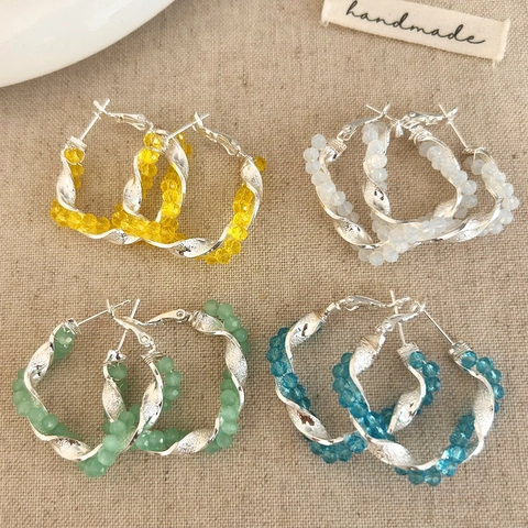 Gevlochten Kristallen Kraal Hoop Oorbellen Voor Vrouwen Handgemaakte Stijl Minimalistische Sieraden Met Zilveren Oorsteker