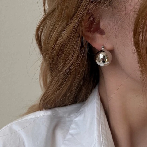 Polierte Kugel-Ohrringe Geometrischer Kupferschmuck Mit 925 Sterling Silber Ohrstecker Für Damen Täglicher Minimalistischer Stil