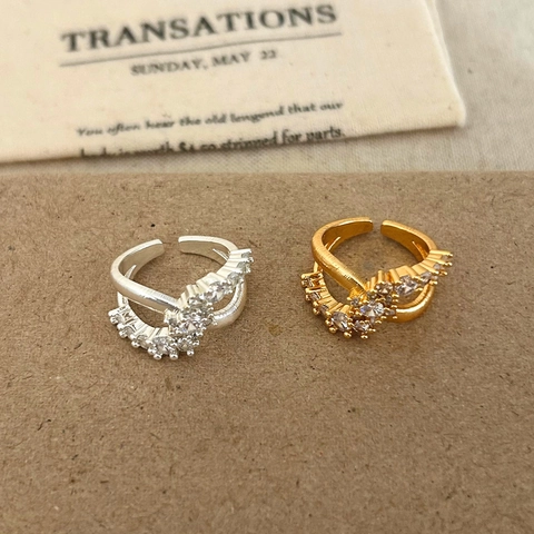 Elegant Cross Geometric Zirconia Open Ring Copper 18K Gold Plated Minimalist Adjustable Jewelry For Women