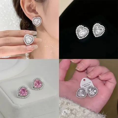 Orecchini A Lobo A Cuore Con Zircone E Perla Artificial Eleganti Gioielli A Cuore Rosa Con Perno In Argento Per Donna