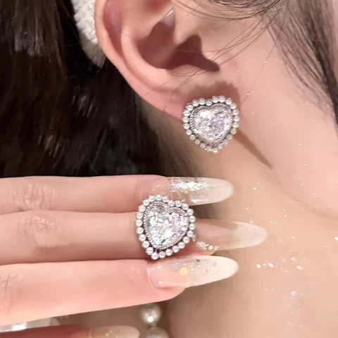 Orecchini A Lobo A Cuore Con Zircone E Perla Artificial Eleganti Gioielli A Cuore Rosa Con Perno In Argento Per Donna