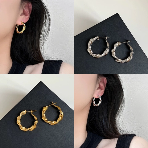 Mobius Creolen Koper Frans Retro Twist Spiraal Ontwerp 18K Verguld Met 925 Sterling Zilveren Oorbel Post Vrouwen